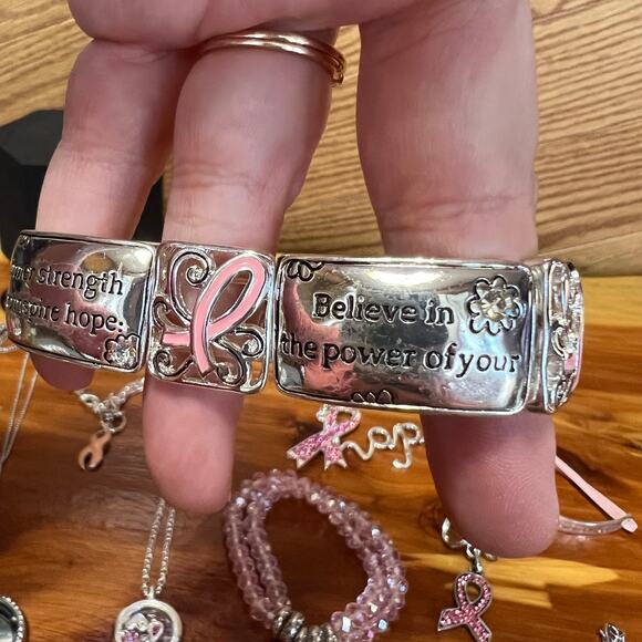 Vintage Lot Hope Pink Ribbon Cancer Awareness Support Fashion Jewelry 16 Pieces - Picture 5 of 13